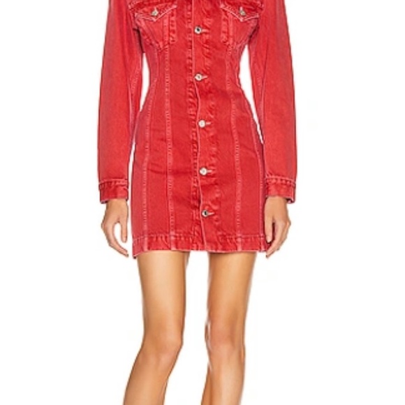 Helmut Lang Femme Trucker Denim Mini
Shirt Dress In Oxidized Red size S - Picture 5 of 6